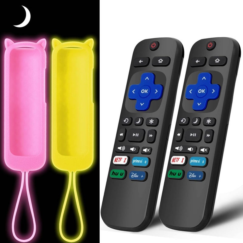 OneBom (2+2 Packs) Replacement Remote for Roku TV with Soft Protective Silicone Cover(Glow in The Dark), Universal Remote for TCL Roku/Hisense Roku/Onn Roku/Sharp Roku/Element Roku/Philips Roku Smart TV - Image 1